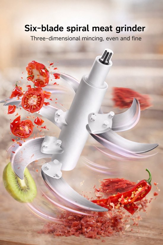 Voedselhakmachine - Multifunctionele Groentesnijder - Vleesmolen - Elektrische Vleesmolen - Elektrische Groentesnijder - 500W - 5L Mengkom - 6 Roestvrijstalen Bladen - 5 Versnellingen - Thermische Bescherming - Veiligheidsknop - Antislip — afbeelding 3
