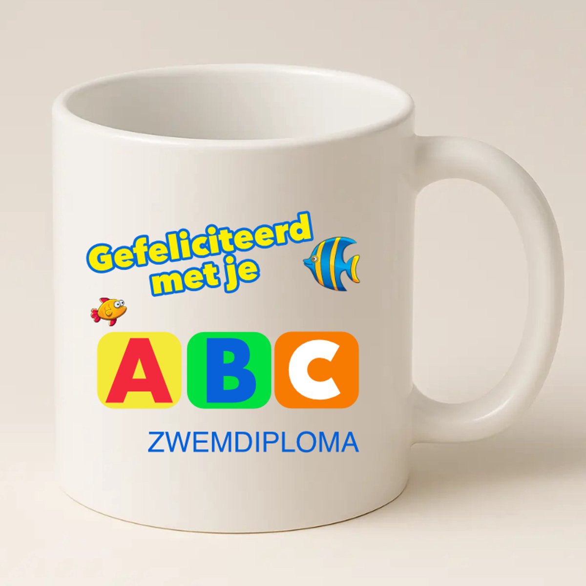 Zwemdiploma ABC Mok (wit) - Gefeliciteerd met je Zwemdiploma Mok - Zwemdiploma Cadeau ABC