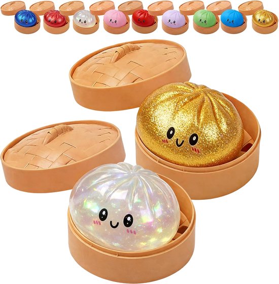 Giant Squishy Dumpling Squishy - 2 Stuks - Angst Te Verminderen - Glitter Fidget Squishy - Fidget Toys - Anti-stress Knijpspeelgoed - Zachte, Langzame Squishy Dumplings - Sensorisch Fidget - Decompressiespeelgoed - Volwassen en Kinderen - Goud/Kleur