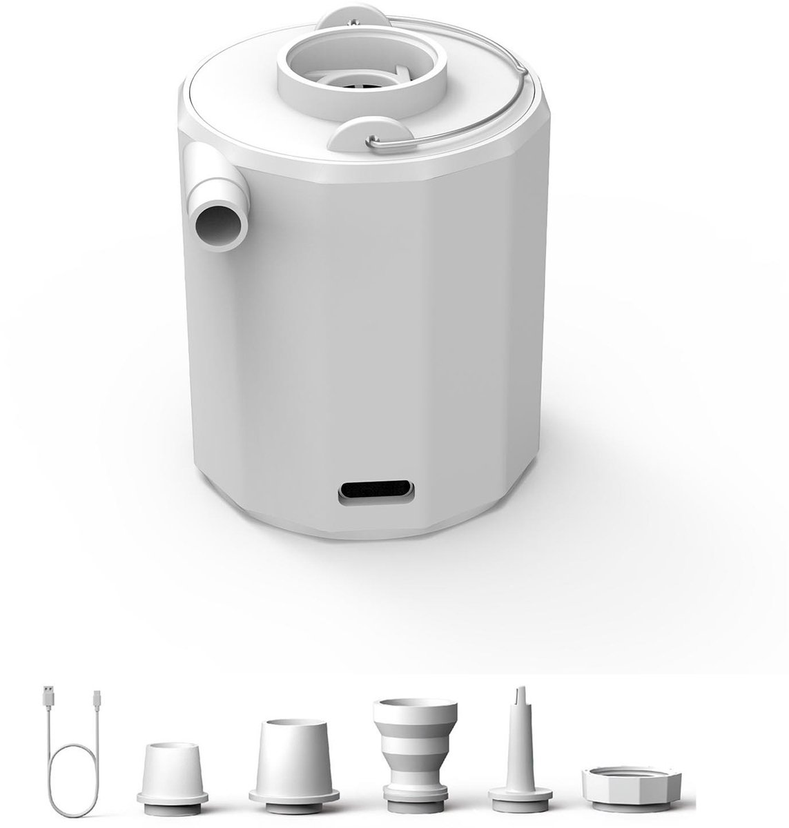 3-in-1 luchtpomp - Luchtpomp & luchtcompressor & lantaarn - met 5 mondstukken - USB oplaadbare zakpomp/opblaaspomp - voor luchtbed / zwemring / vacuumzakken kleding - Wit