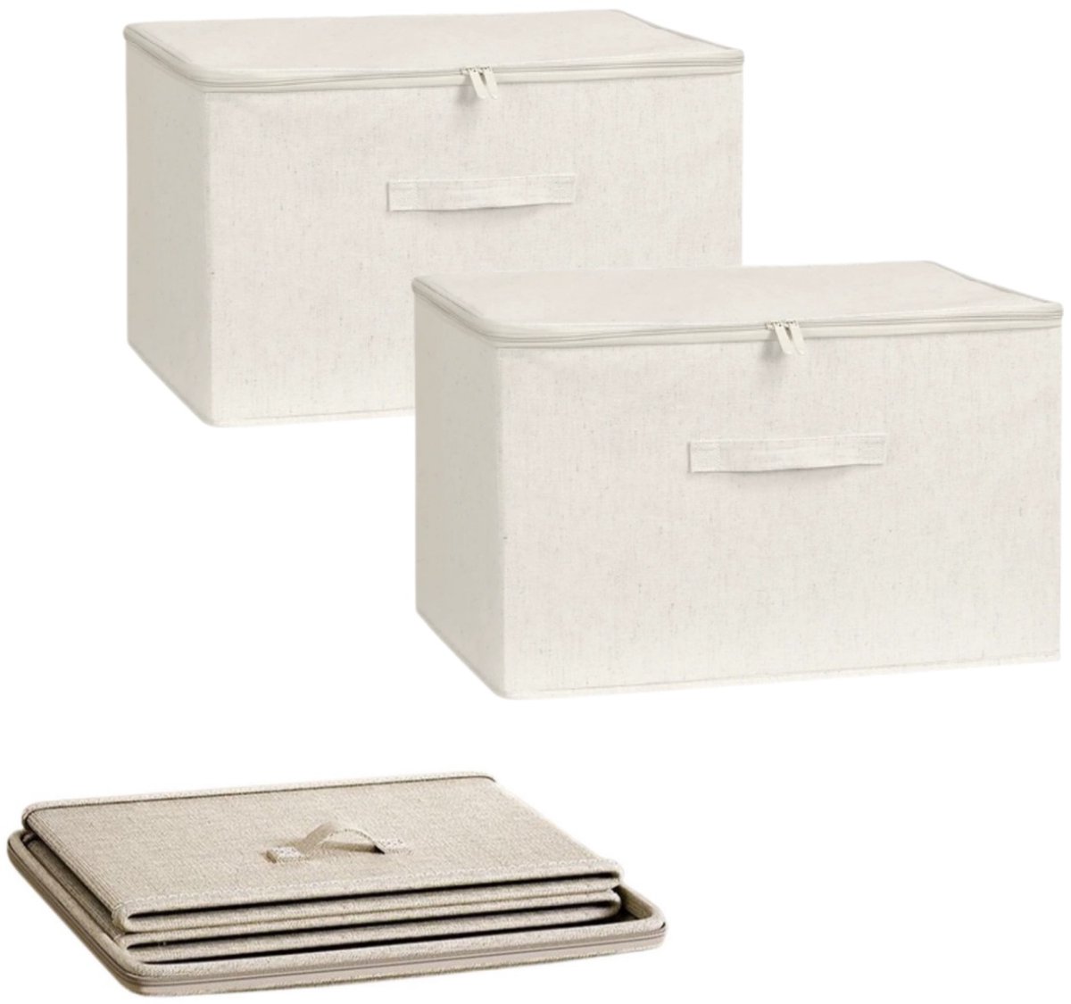 2 Stuks, Katoen En Linnen Soft Cover Opbergdoos-Groot (40 * 30*21cm), Huishoudelijke Opvouwbare Opbergmand, Opbergtas, Rits, Lichtgewicht Stoffen Opbergmand