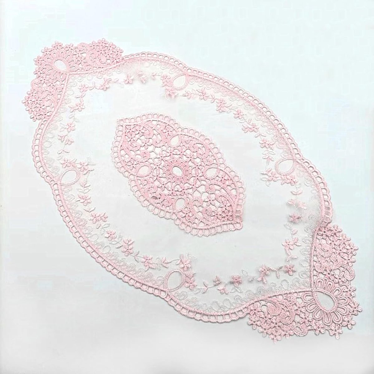 Set van 12 Retro Kant Tafelmatten - Handgeborsteld Katoen - 29 x 51 cm