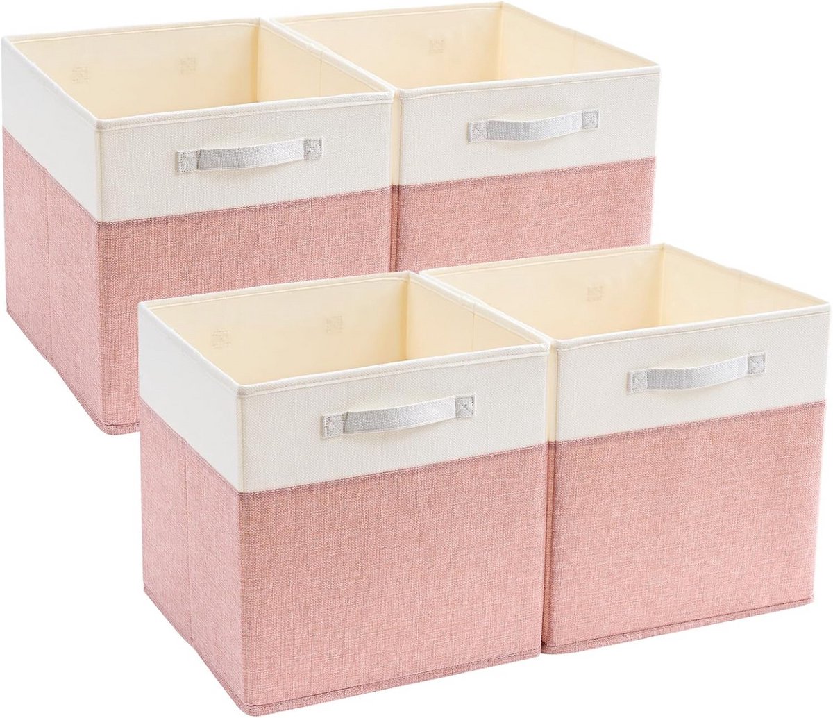 Grote Kubus Opbergdozen voor Kallax - Set van 4 - Roze/Crèmewit