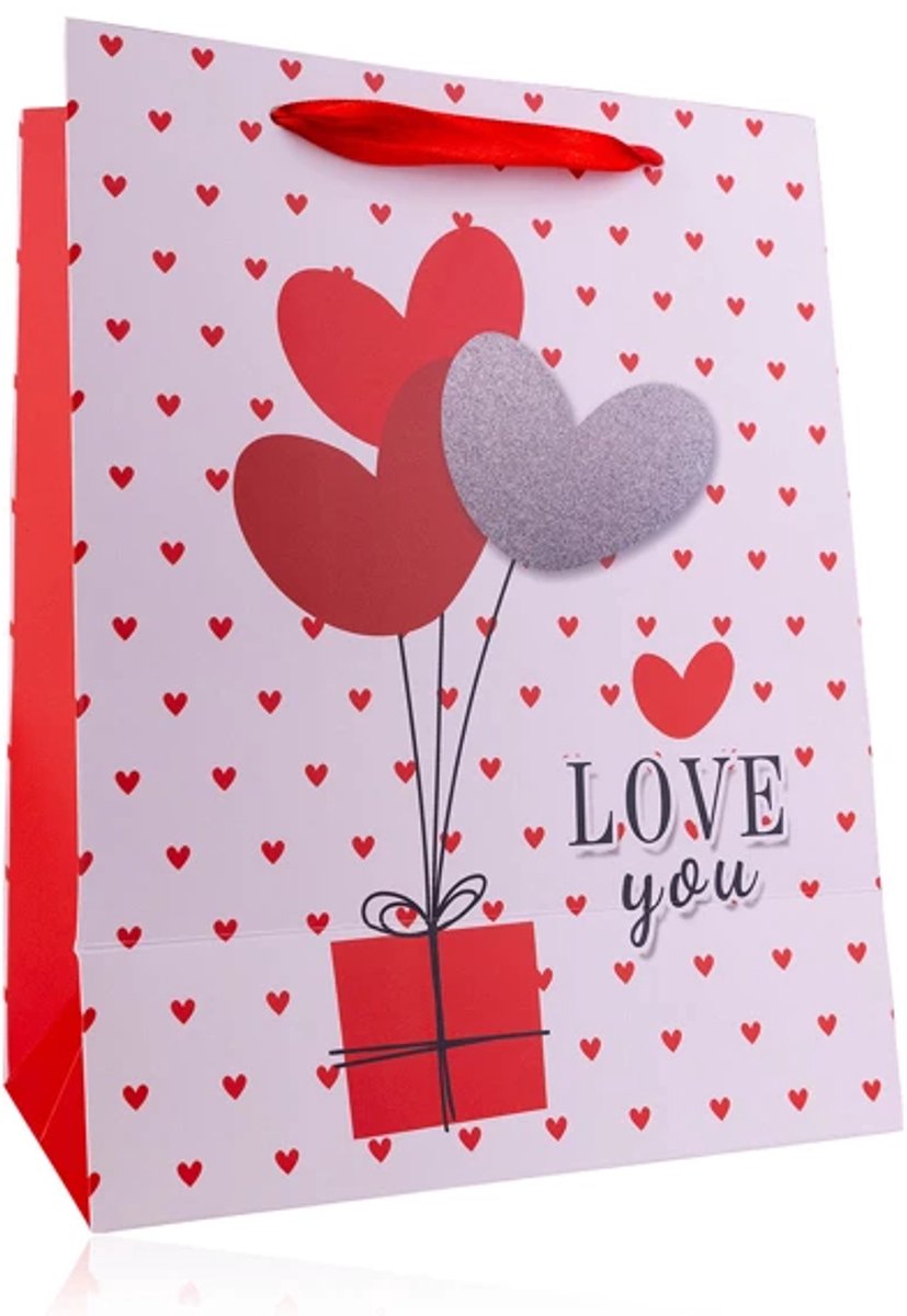 Cadeautas M - liefde LOVE - Luxe A5 Geschenktas met hart - Cadeauzak - Geschenkzak - 19.5cmx8cmx23.5cm
