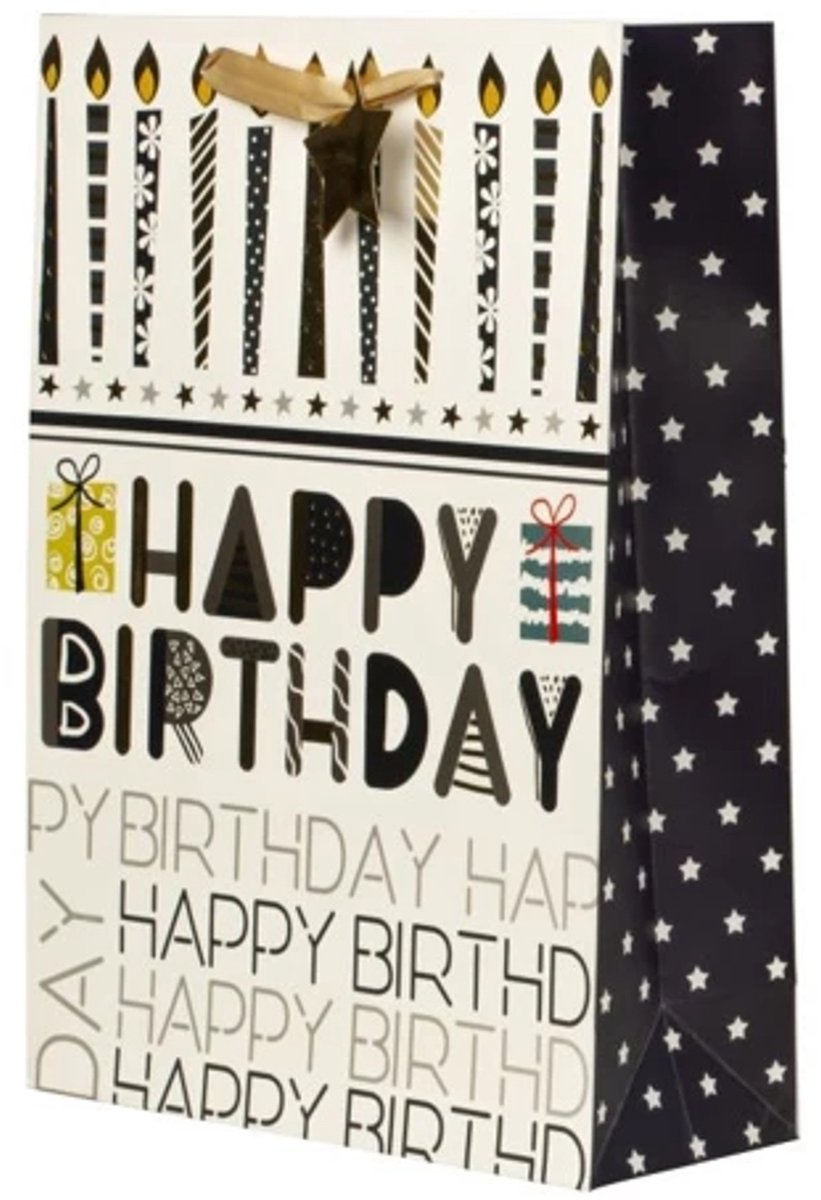 Cadeautas XL - Verjaardag Happy Birthday - Luxe Geschenktas - Cadeauzak - Geschenkzak - Zwart/Goud - 42x30x12cm