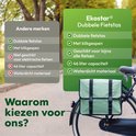 Dubbele fietstas van mintgroen, waterdicht materiaal met klikgespen. Geschikt voor bijna alle fietsen.