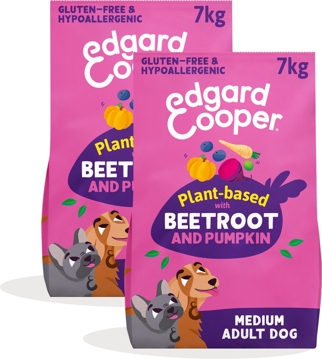 Edgard & Cooper Edgard & Cooper 2x Graanvrij Hondenvoer Droog, 100% Plantaardig (Rode Biet & Pompoen. 7kg), Hypoallergeen, Veganistisch Eiwit, Zonder Toegevoegde Suiker