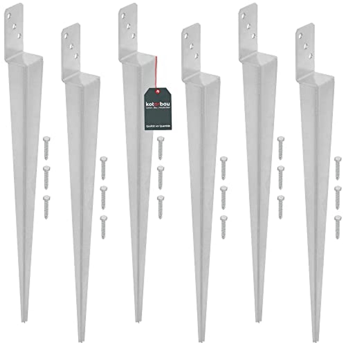 KOTARBAU® 6 Stuks Paalhouder, Paalvoet, Verzinkt Staal, 600 mm, Zilver, 60 x 110 mm, Paalhouders voor Schutting, Puntpaalhouder, Paalhouder om in de Grond te Slaan