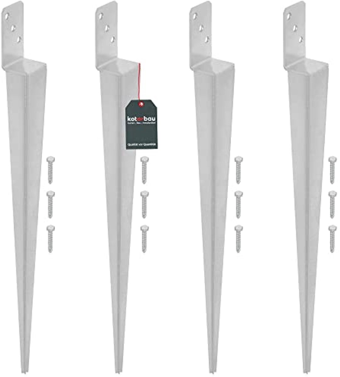 KOTARBAU® 4 Stuks Paalhouder, Paalvoet, Verzinkt Staal, 600 mm, Zilver, 60 x 110 mm, Paalhouders voor Schutting, Puntpaalhouder, Paalhouder om in de Grond te Slaan