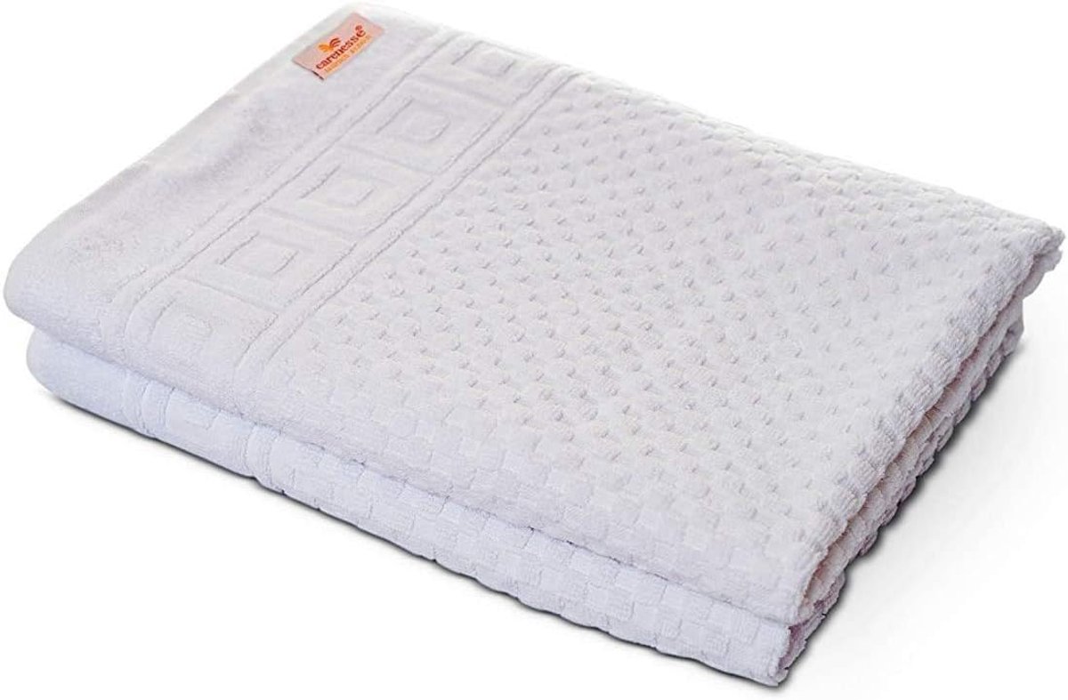 Set van 2 Wafelstructuur Douchelakens 70x140 cm Wit - 100% Katoen Hotelkwaliteit