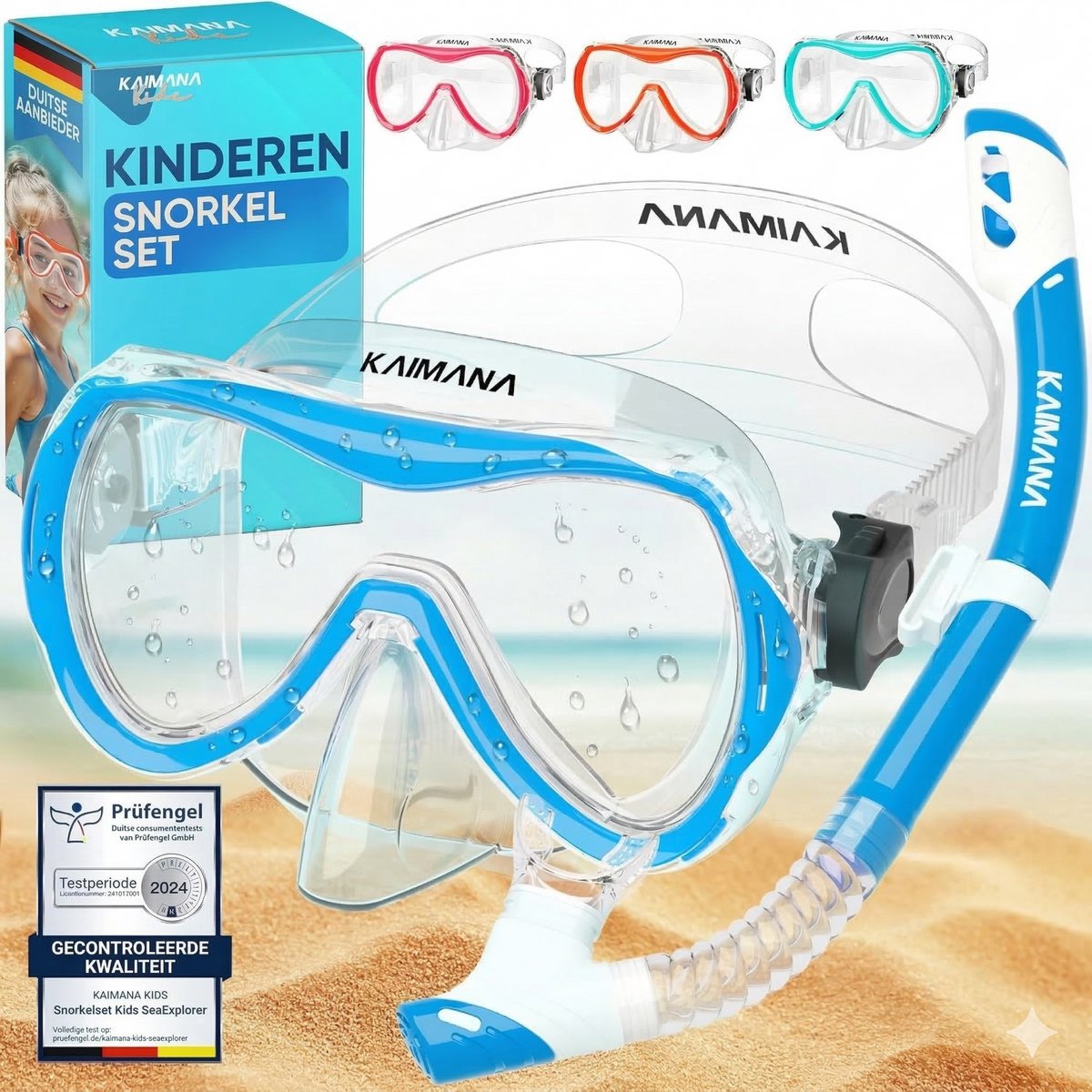 De nieuwe KAIMANA® SeaExplorer Snorkelset voor kinderen + Draagtas, Duikbril met Snorkel, Duikmasker voor Kind, alternatief voor Snorkelmasker voor Kinderen, Snorkel Set met stoffen band/siliconen band