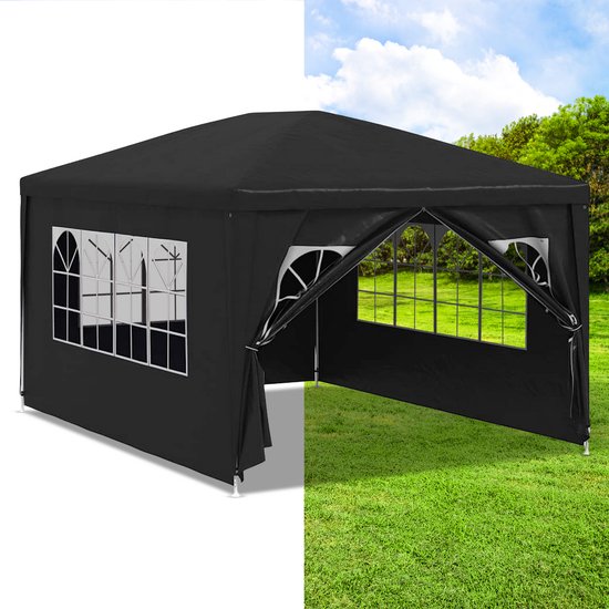 Partytent opvouwbaar - Paviljoen - 3x4 - Easy up - Waterdicht - met Zijwanden - Weerbestendig - Antraciet