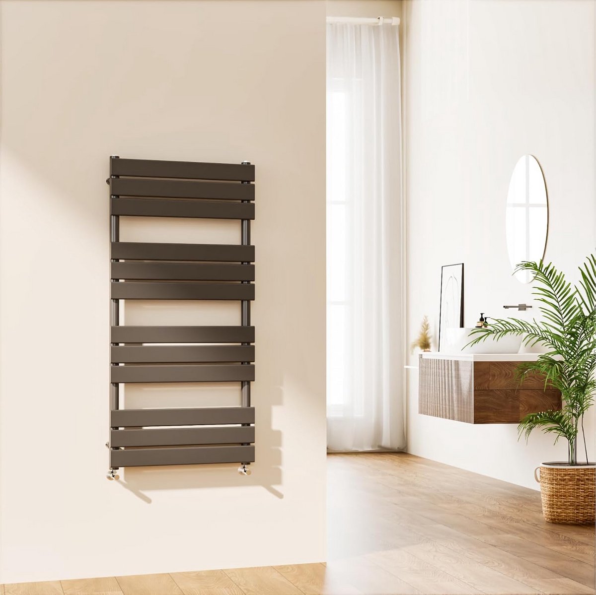 Flat Panel Handdoekradiator Antraciet - Moderne Badkamer Verwarmingspaneel Wandmontage - 1200x600 mm