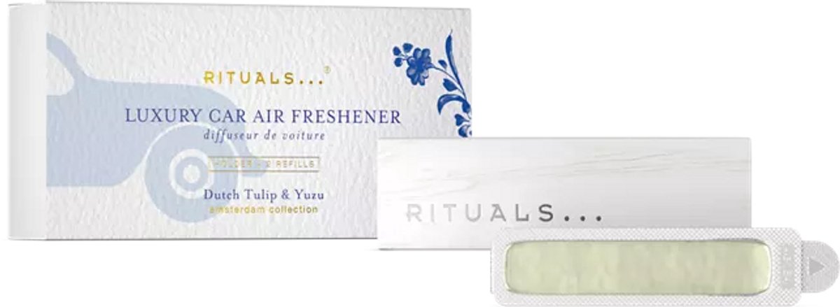 Rituals - Auto Parfum - 2x Auto Luchtverfrisser Refills 3 gram + 1x Houten Houder voor Luchtverfrisser - Amsterdam Collection - Tulp Yuzu - Bloemige en kruidige geur - Autoparfum - Car Perfume - Refill - Navulling