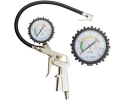 Bandenspanningsmeter Met Pomp - Luchtmeter Banden - Banden Oppompen - 3-in-1 Functie - 0-220 PSI - Zilver