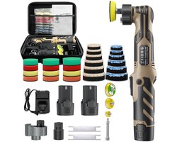 Polijstmachine Auto – Draadloze Mini Poetsmachine 12V – 6 Snelheden – 2 Accu's – 35 Accessoires & Polijstpads – 50 mm