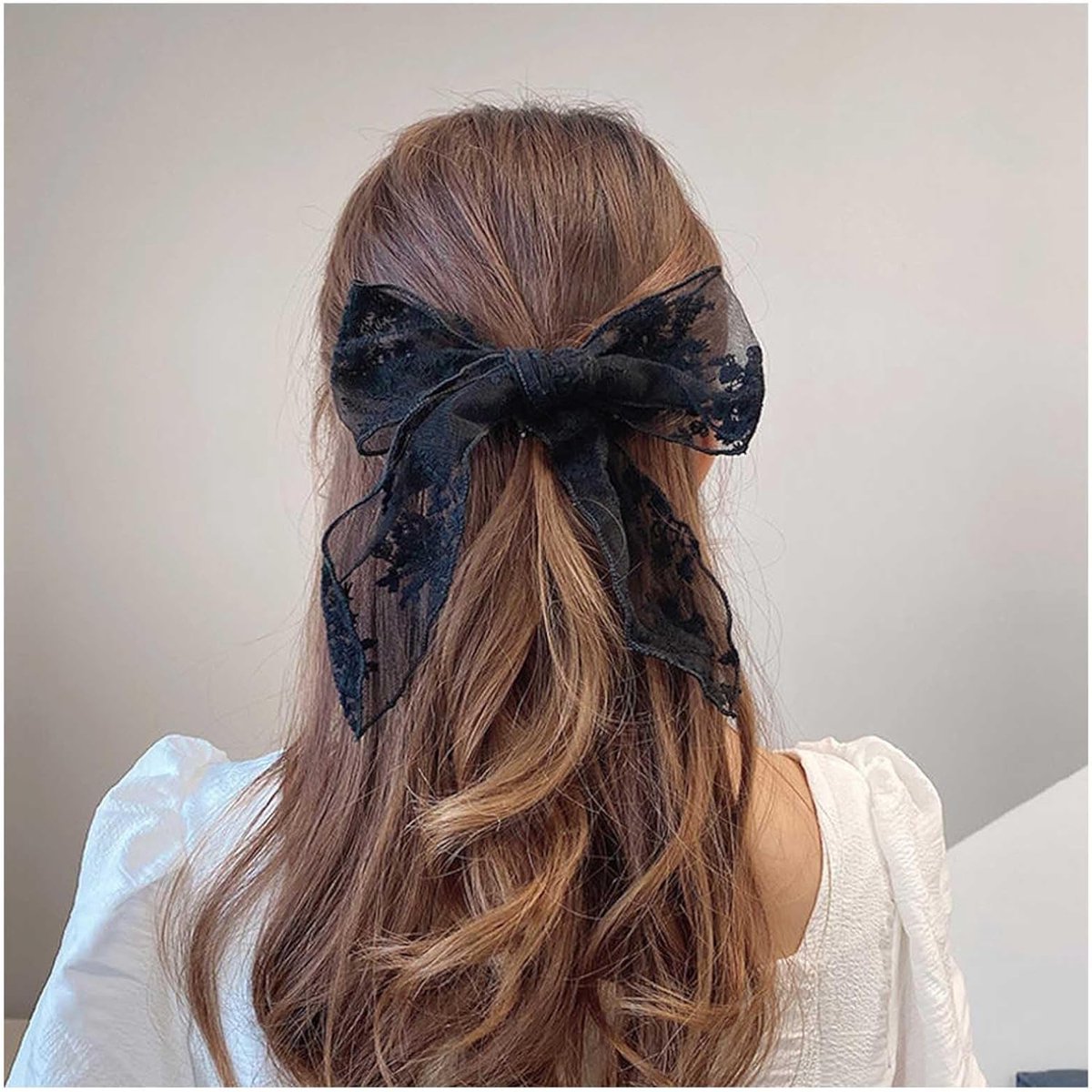 Grote Vintage Strik Haarclip met Kant voor Dames en Meisjes - Zwart