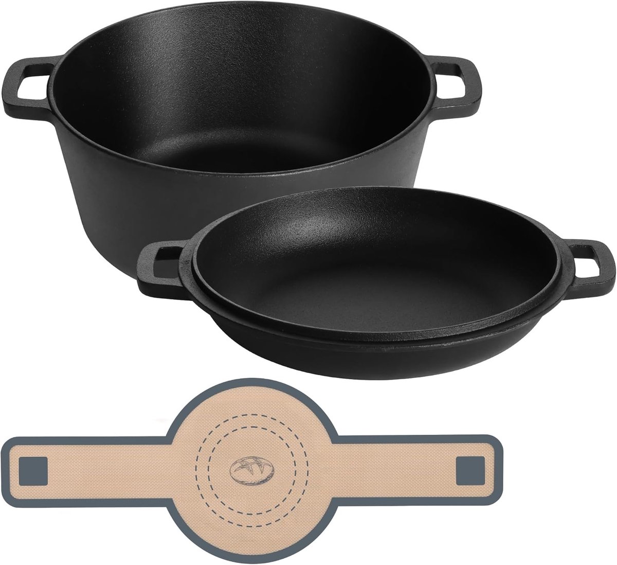 Gietijzeren Dutch Oven 5-Quart met Koekenpan Deksel en Siliconen Broodvorm - Voor Bakken en Stoven