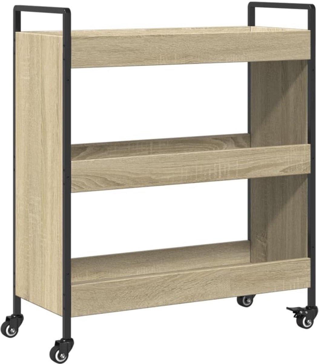 Houten Keukenkar met Wielen en Opbergruimte - Sonoma Eiken