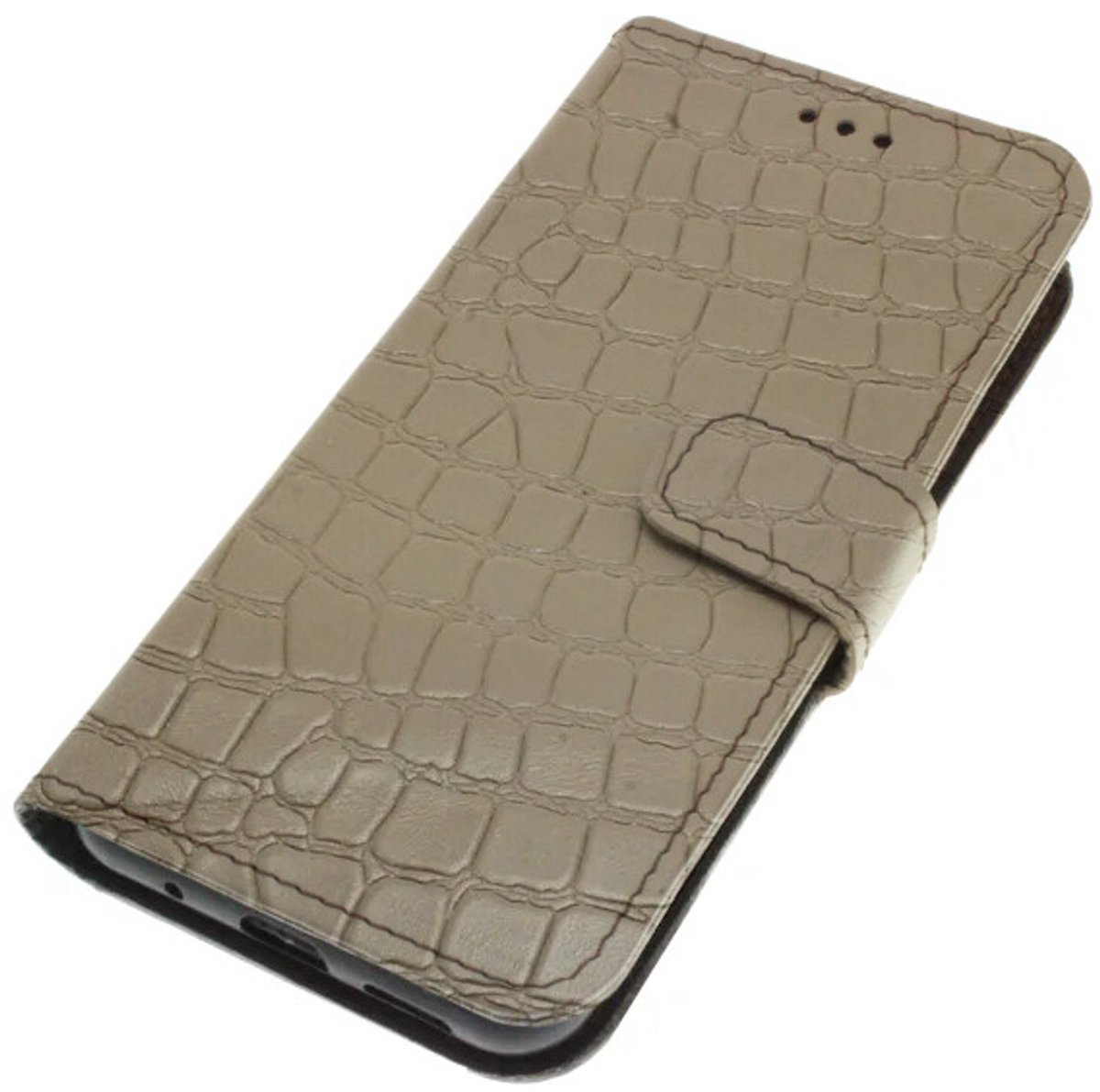Echt leer hoesje geschikt voor Samsung Galaxy S26 Soepel kalfsleer – croco reliëf Taupe