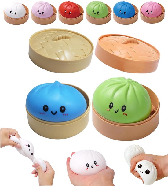 Giant Squishy Dumpling Squishy - 2 Pièces - Réduire l'Anxiété - Fidget Toys - Fidget Squishy - Jouet Anti-stress à Presser - Squishy Dumplings Doux et à Rebond Lent - Fidget Sensoriel - Jouet de Décompression - Adultes et Enfants - Blauw & Rainbow