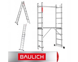 Baulich Aluminium multifunctionele huishoudsteiger - klein, 2x8 treden (16), werkplatform, draagvermogen 150 kg, maximale werkhoogte 470 cm, met stabilisator