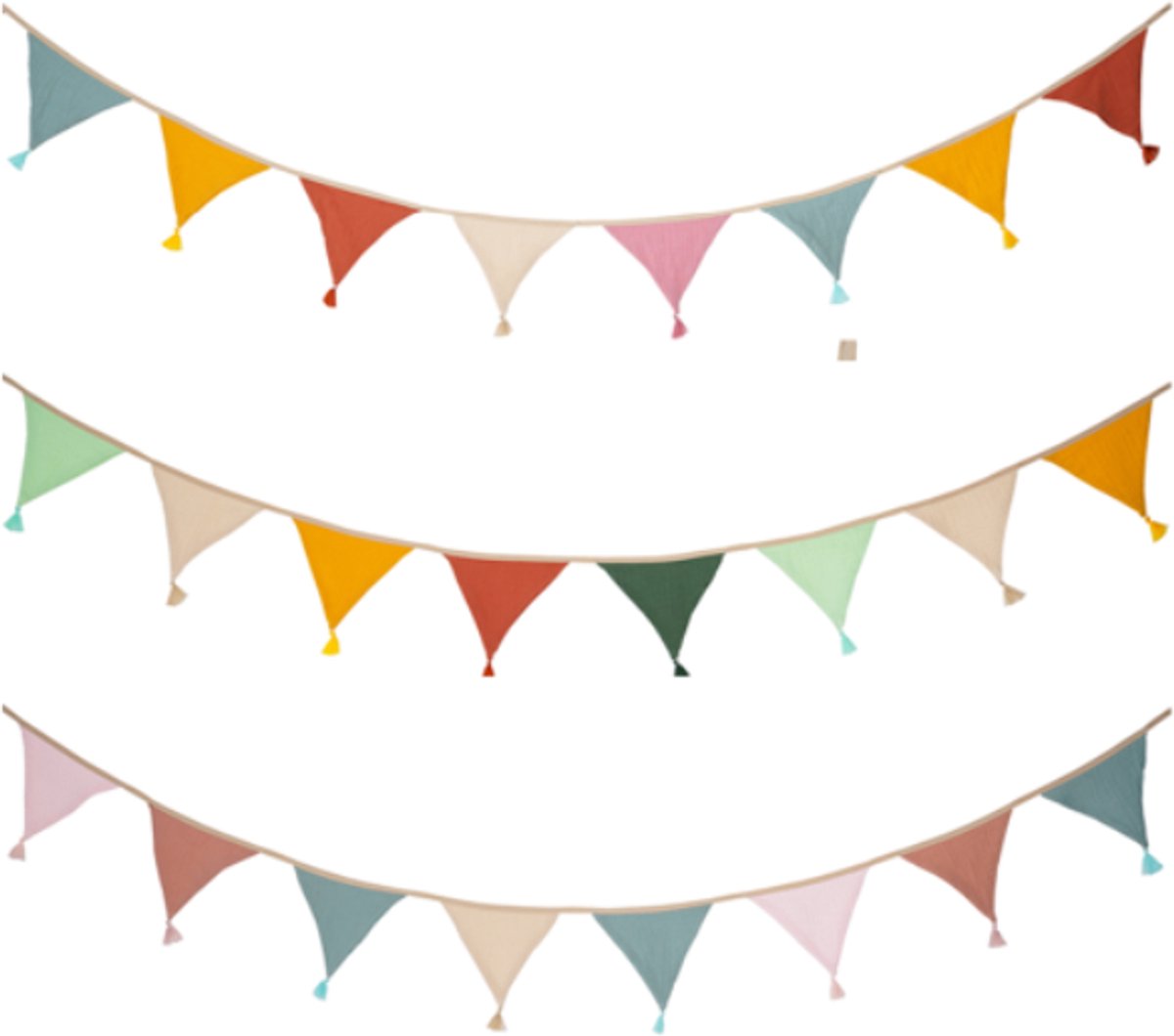 3 Stuks - Stoffen Slinger - Vlaggenlijn - Decoratie voor verjaardagsfeest - Gekleurde Vlaggetjes Slinger - Met kwastjes - 2,6 M lang - 10 Vlaggen - Voor muurdecoratie, bruiloft, verjaardag, babyshower of ander feest - Katoen en polyester - Kleur