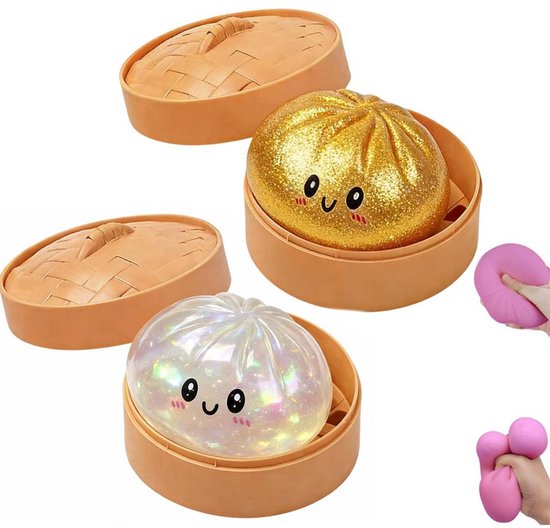 Stressverlichtend Speelgoed - 2 Stuks - Giant Squishy Dumpling Squishy - Fidget Squishy - Fidget Toys - Schattige Stressbal - Zachte, Veerkrachtige Stressbal - Anti-Stress Knijpspeelgoed - Voor Volwassenen En Kinderen - Twee Stijlen - Goud, Kleurrijk