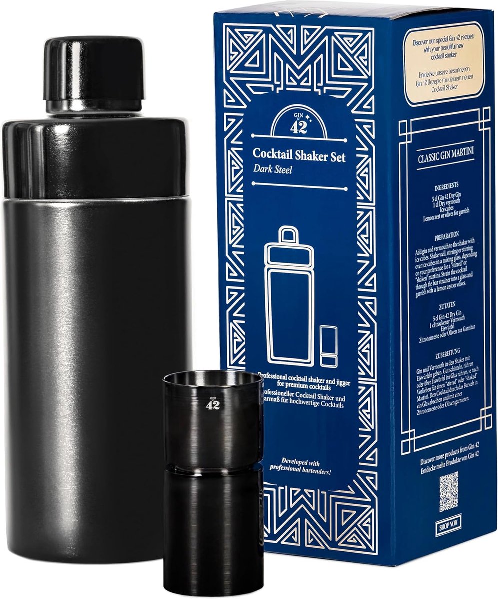 Cocktailshakerset Zwart Roestvrij Staal 500 ml met Jigger voor Mixdrankjes