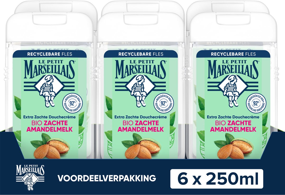 Le Petit Marseillais extra zachte douchecrème amandelmelk, dermatologisch getest en pH-neutraal voor de huid, 6x250ml