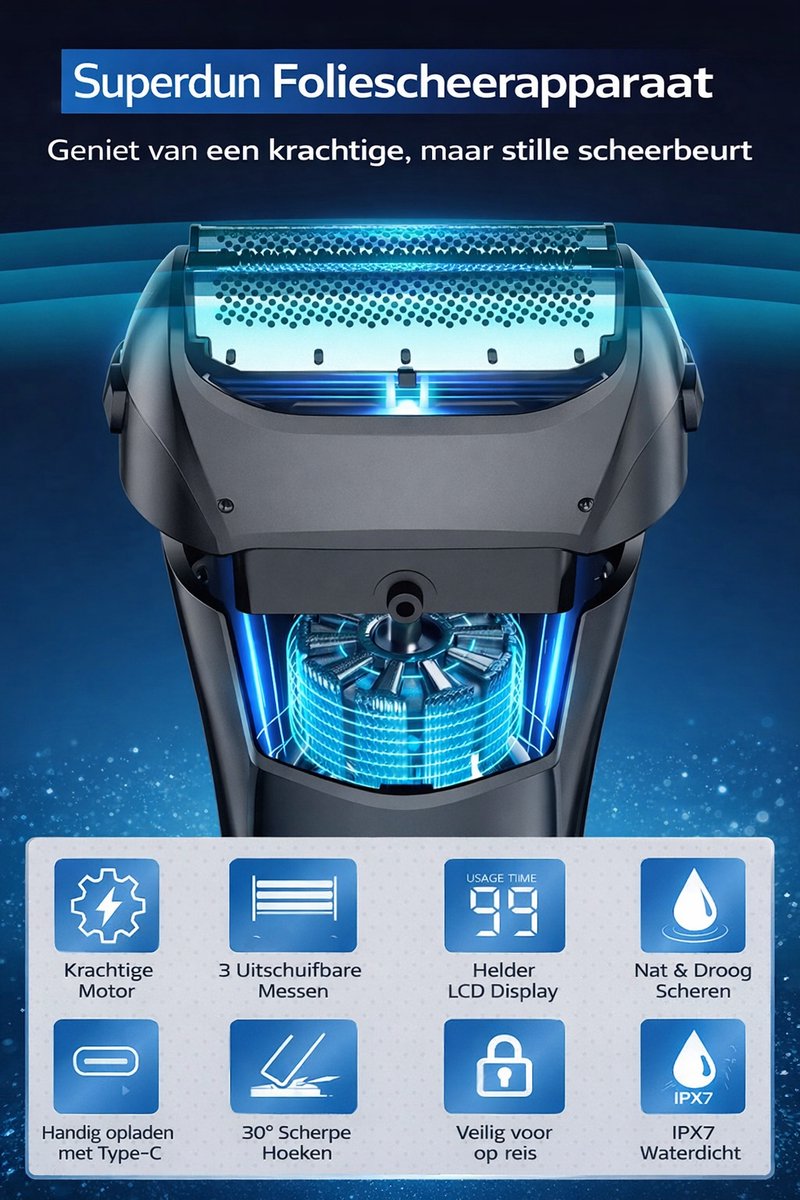 Wale Elektrisch Scheerapparaat Heren met 3 Flexibele Messen - afbeelding 2