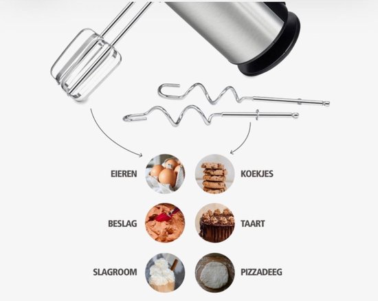 ISWISS CX-6619 Handmixer - Luxe RVS Design - Krachtige 300W Koperen Motor - 5 Snelheden - Inclusief 2 Gardes & 2 Kneedhaken - Turbo Functie - Zilver/Zwart van Merkloos — afbeelding 4