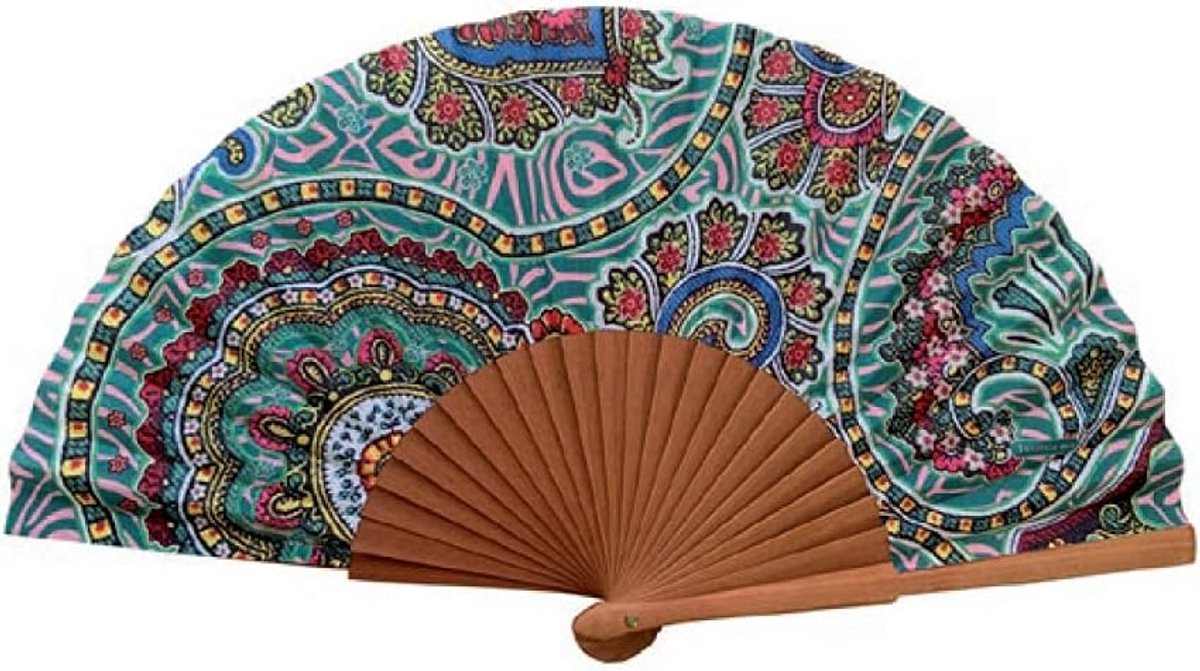 Handgemaakte Houten Waaier met Katoen - 23 cm - Inclusief Jute Etui - Elegant Zomer Accessoire
