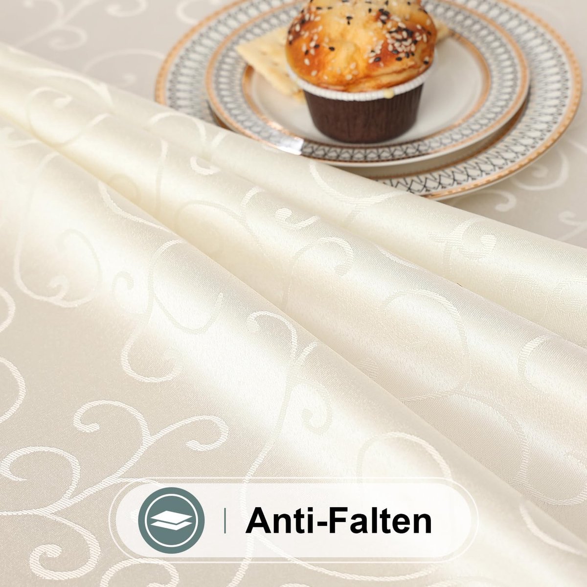 Rond Tafelkleed Beige 120 cm Jacquard Tafelzeil Afwasbaar en Vuilafstotend