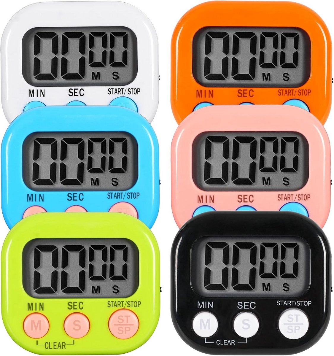 6x Digitale Timer | Kookwekker, Studie Timer & Workout Tracker - Compact & Multifunctioneel