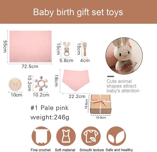 Luxe Baby Cadeauset Geboorte Jongen/Meisje - Kraamcadeau Houten Speelgoed en Verzorging van Merkloos — afbeelding 4