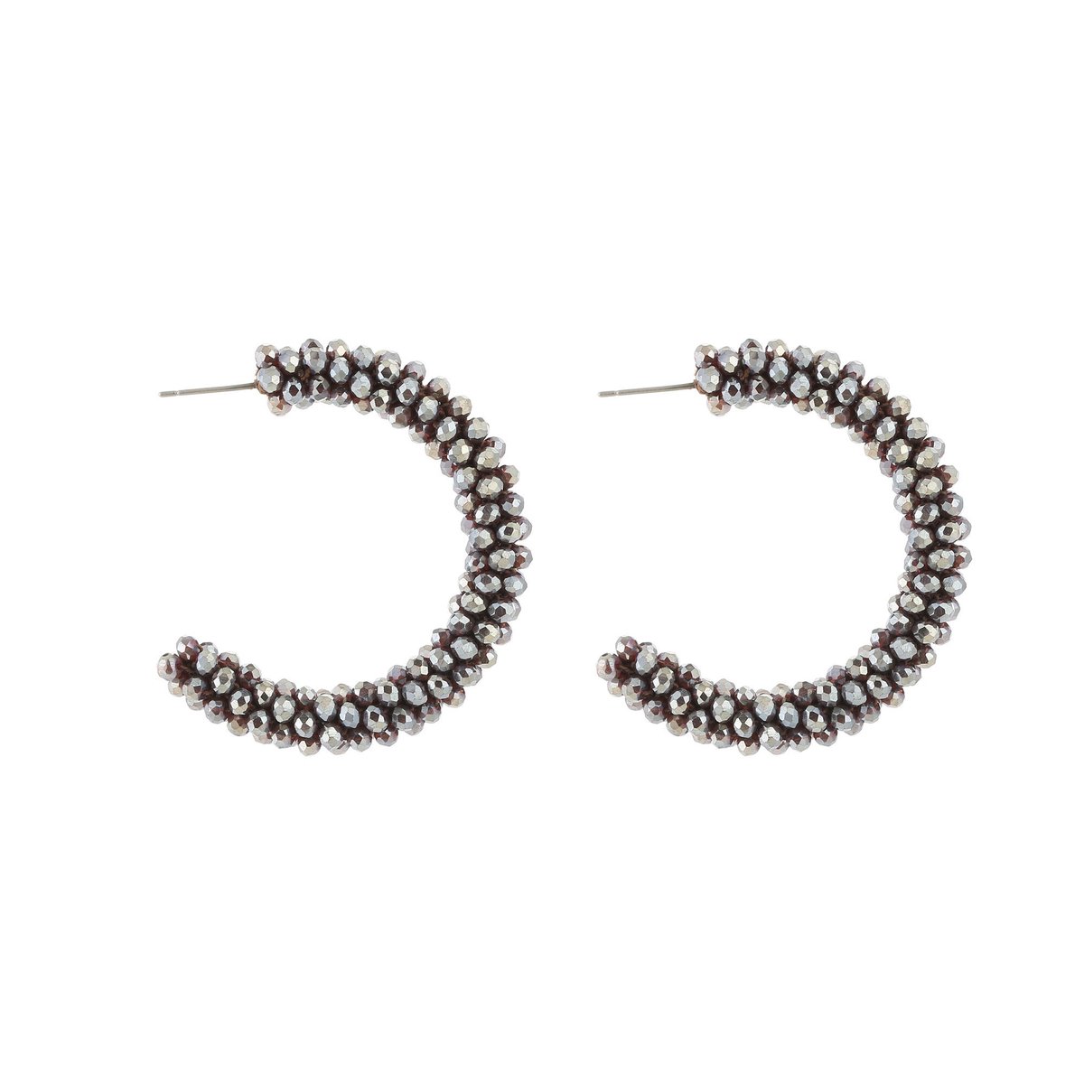 Oorbellen Strass Donker paars/ grijs - Stainless steel – 4.5 cm – Trendy – Nikkelvrij