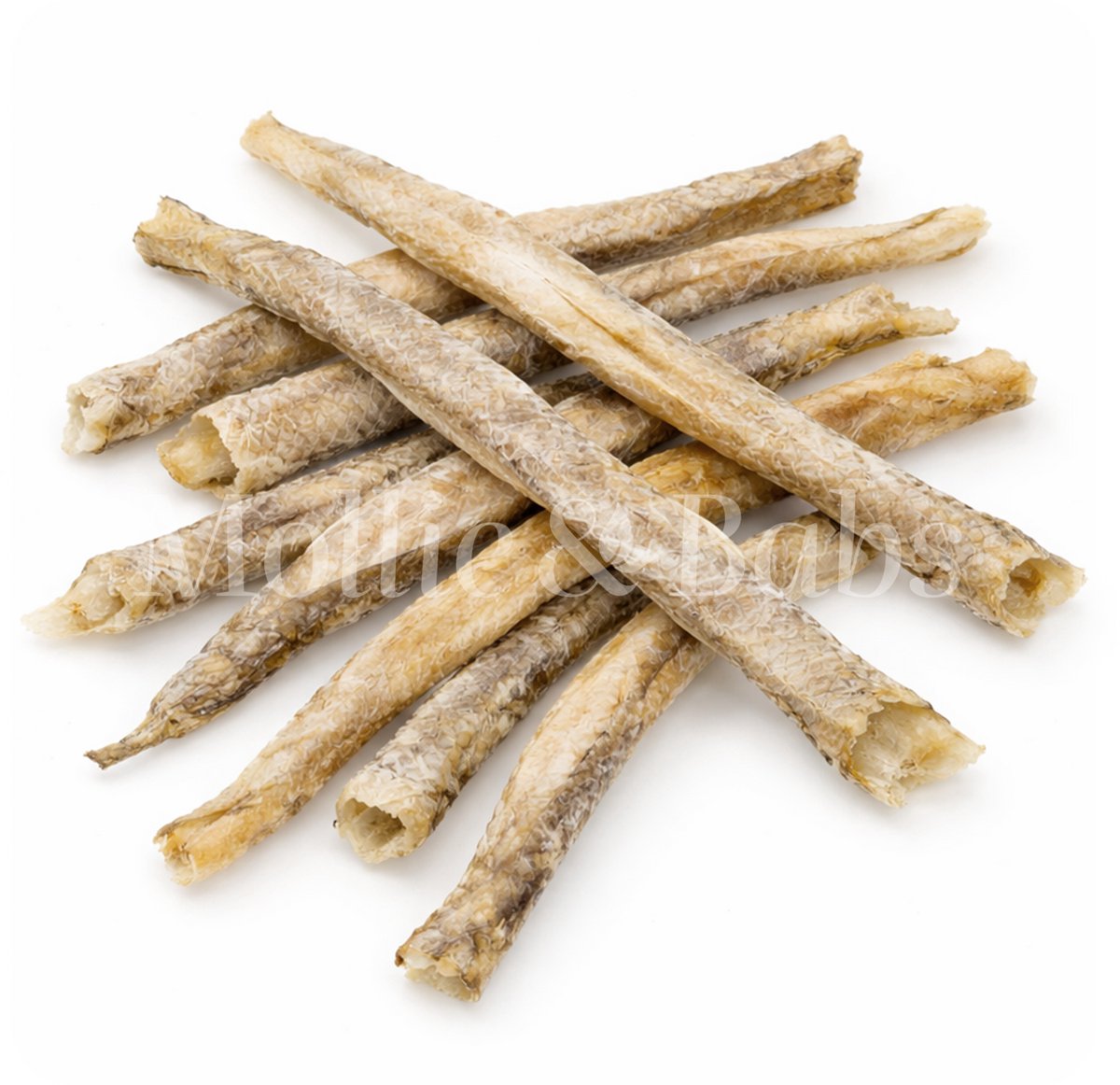 Mollie & Babs - Gedroogde Roodbaarshuid - Hondensnacks - Kauwsnack - Gedroogde Vis - 100% Roodbaars - 100% Natuurlijk - Hypoallergeen - 100 gram