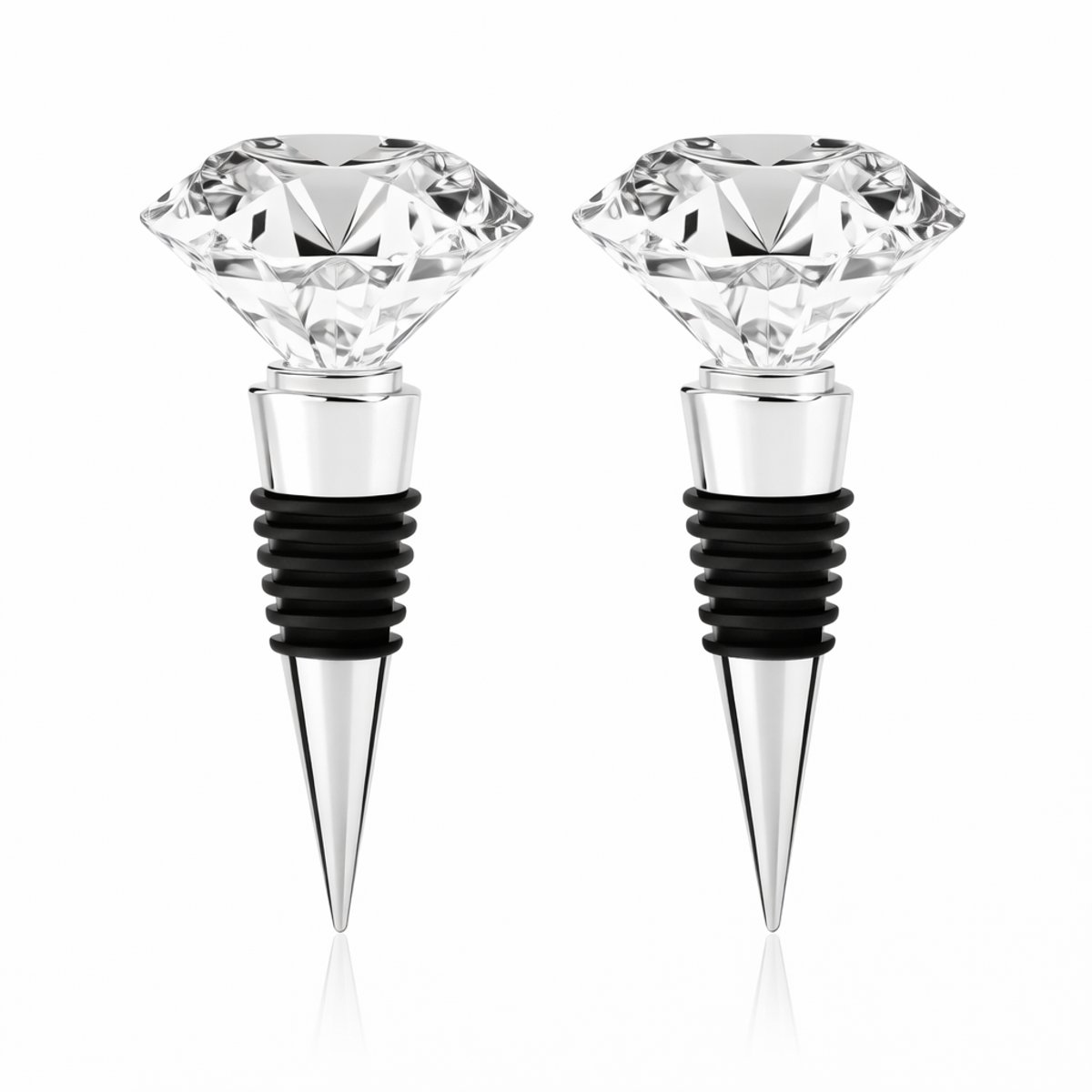 Wijnstoppers Veldman Living - RVS Wijnstoppers - Zilverkleurige diamant wijnstoppers 2 stuks