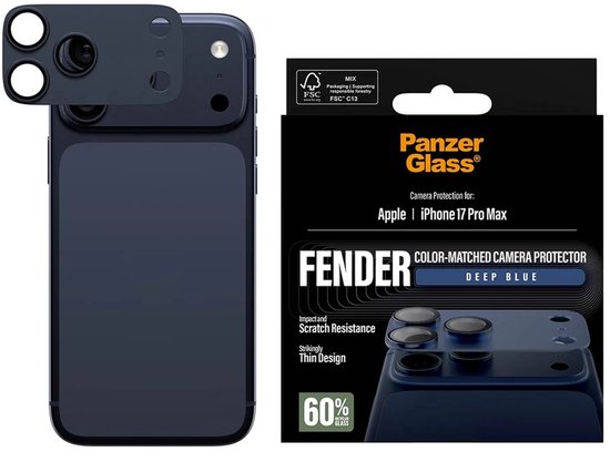 PanzerGlass Fender Apple iPhone 17 Pro Max Camera Lens Protector Glas Blauw