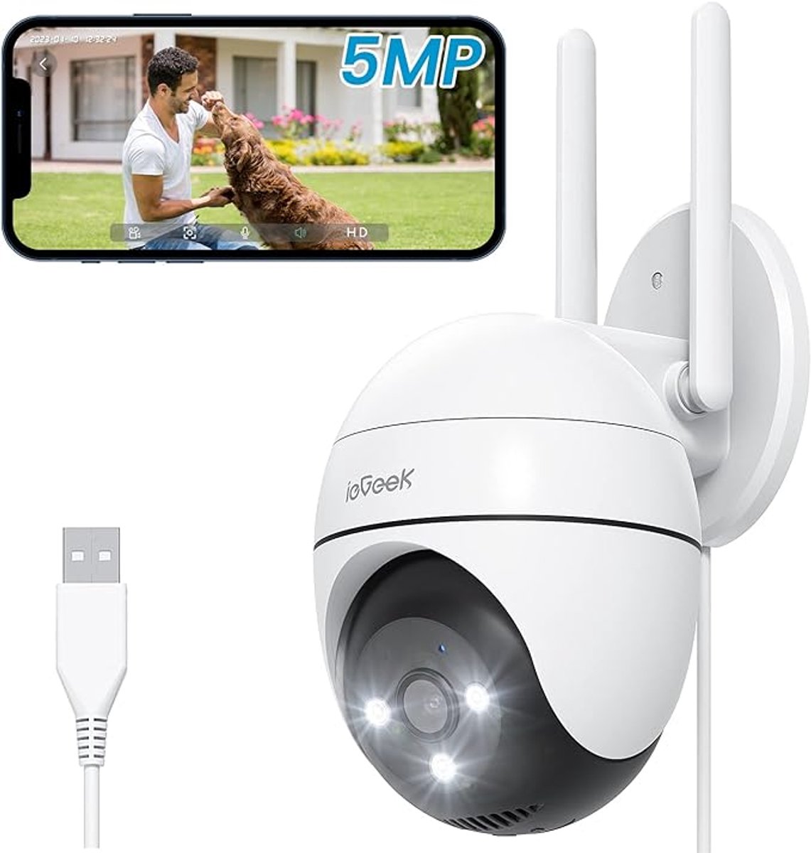 ieGeek Beveiligingscamera Buiten – 5MP - Buiten Camera Met Nachtzicht – Buitencamera - Bewakingscamera voor Buiten- Met WiFi en APP