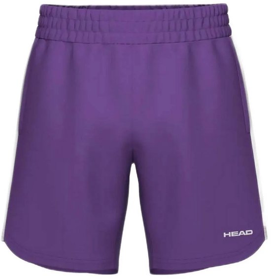 Paarse sportbroek met elastische tailleband en witte baan aan de zijkant. HEAD logo op de zijkant.