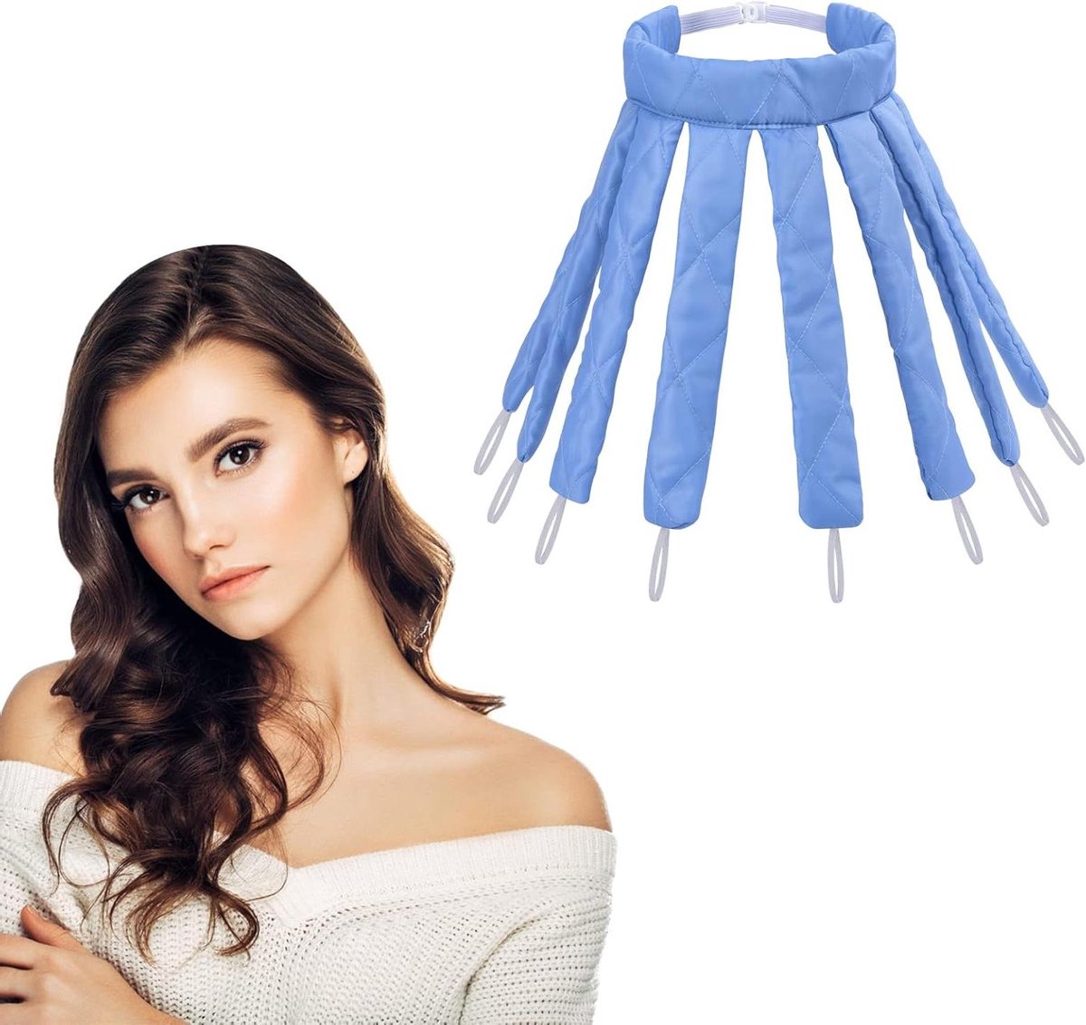 Heatless Krulstaaf met Octopus Ontwerp, Zijden Haarrollers voor Overnacht Krullen - Blauw.