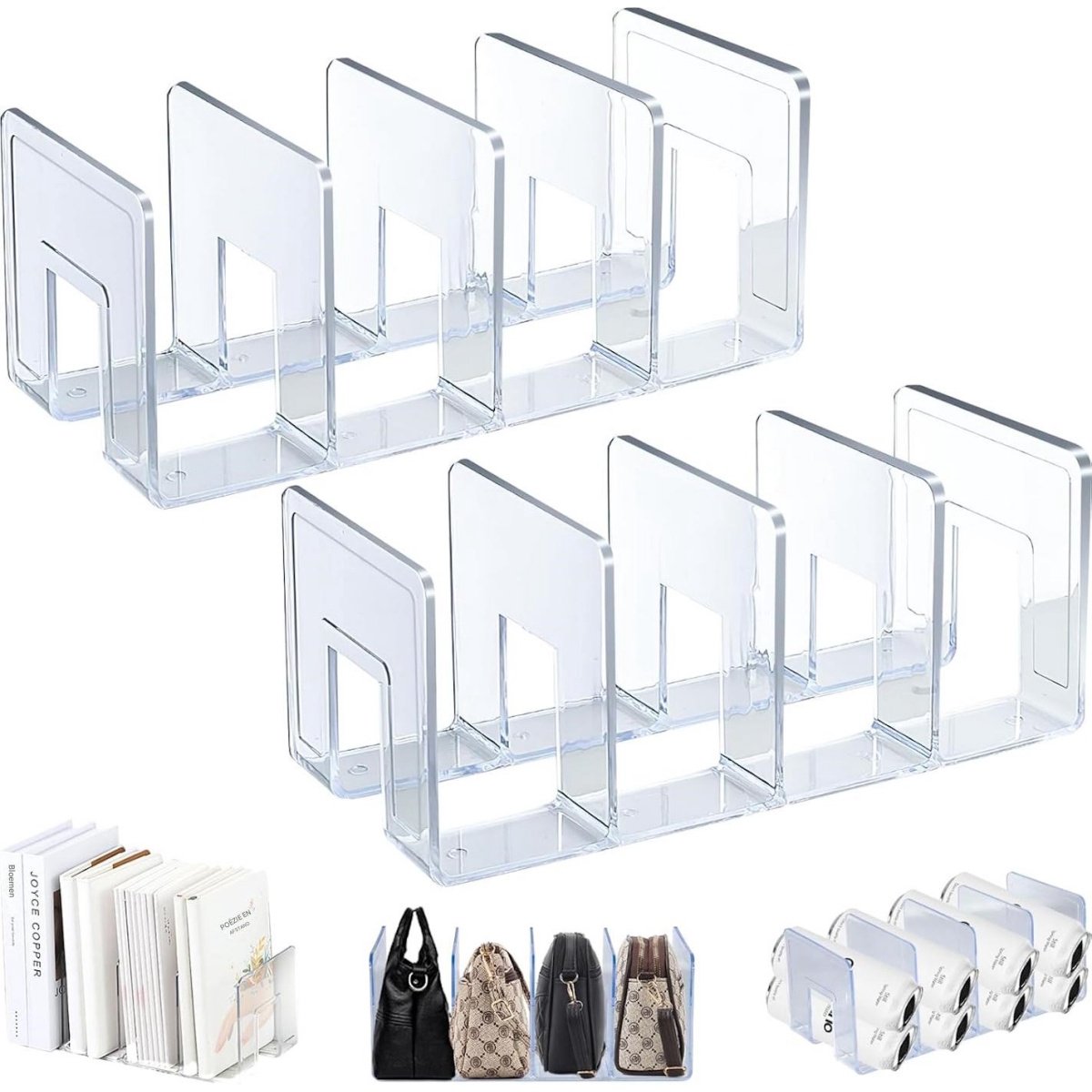 GELLDG Transparant acryl tijdschriftenrek - Set van 2 - Multifunctioneel opbergrek voor op het bureau, boekenplank - Kan ook gebruikt worden als flessenrek/organizer voor keukendeksels/tassenhouder
