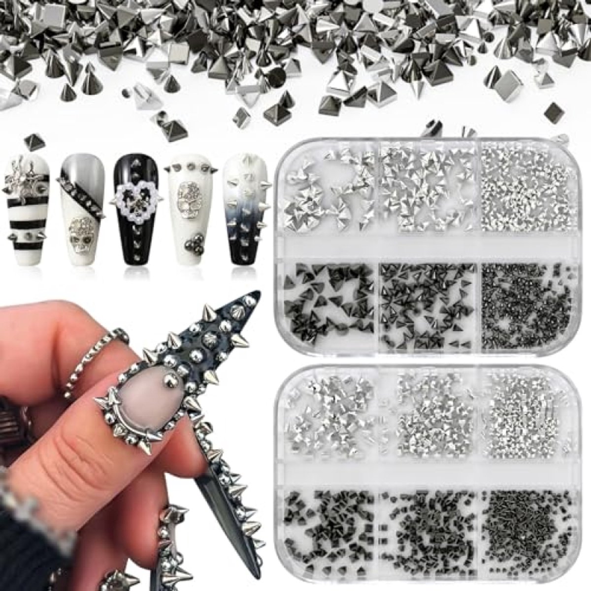 Set van 12 gotische nagelspikes, metalen decoraties voor 3D nailart