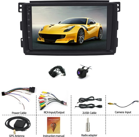 Autoradio-9-inch autoradio stereo Android 15 GPS Navi Head Unit DAB + autospeler met Carplay Android Auto WiFi Bluetooth DVR FM / RDS Radio 4 + 64G voor Benz Smart Fortwo 451 2005-2010