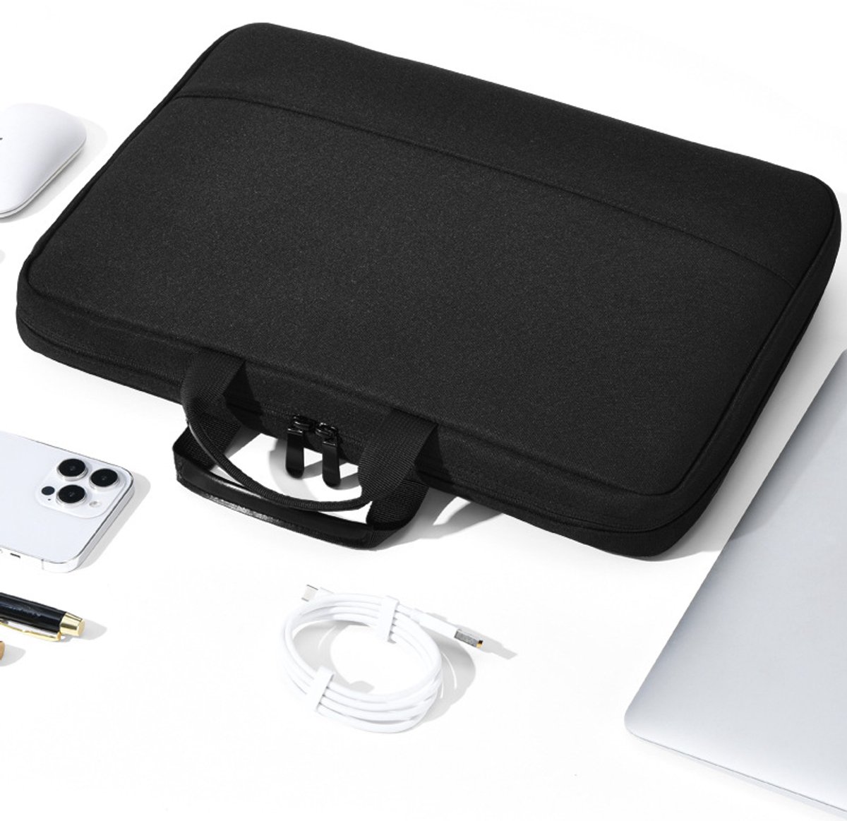 Laptoptas, Vierlaags beschermend ontwerp, met een extra groot meshvak aan de binnenkant, geschikt voor de meeste laptopformaten, waterdichte laptoptas, Zwart, 13,3 inch.