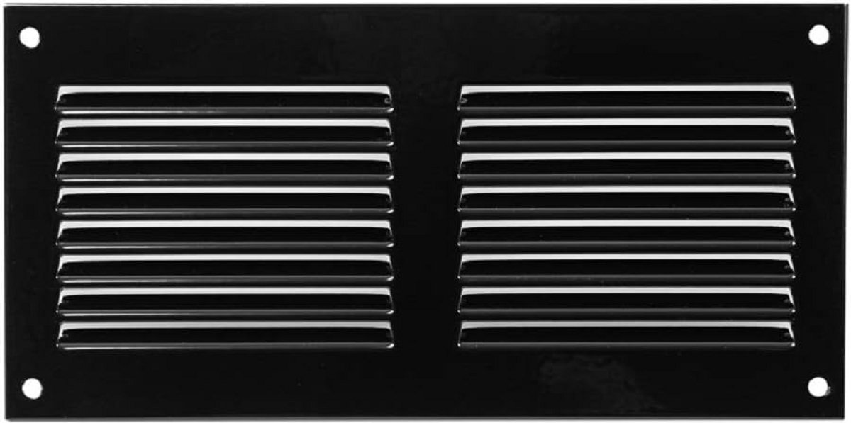 Ventilatierooster Zwart Metaal 200x100mm met Muggenhor - Ventilatieafdekking