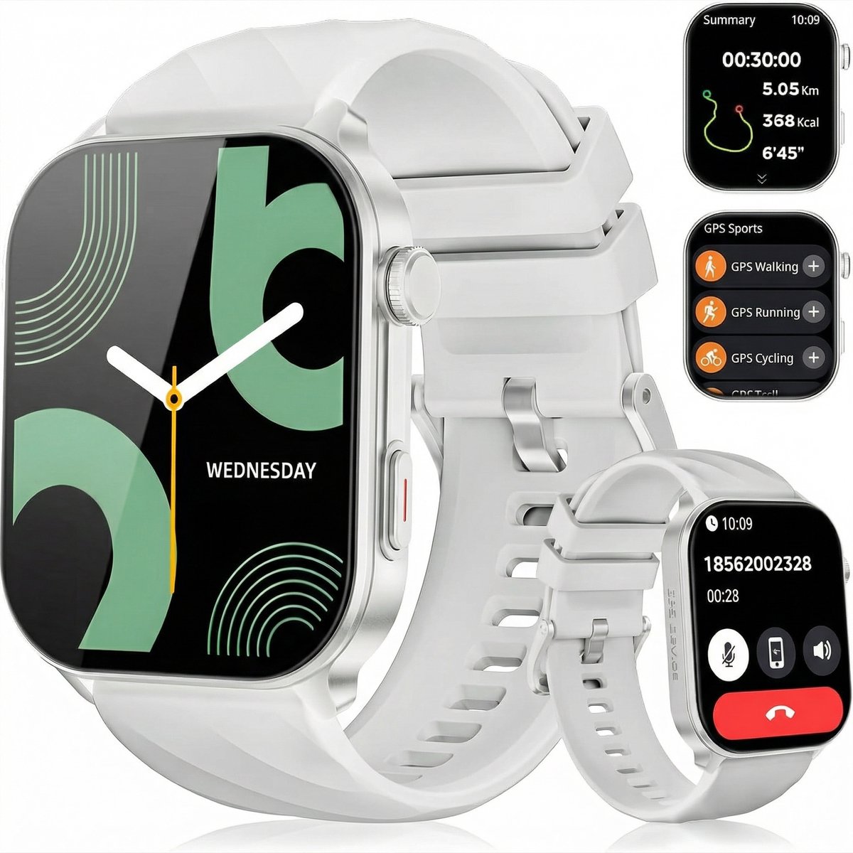 Synyq Axis GPS Smartwatch Dames en Heren - GPS 5 satellieten - Waterdicht - Belfunctie - Stappenteller - Hartslagmeter - Slaapmonitor - Multisport - Geschikt voor Android en iOS - Zilver