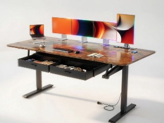 Electric Desk 180 x 80 cm – Height Adjustable with Drawers, USB & Power ...